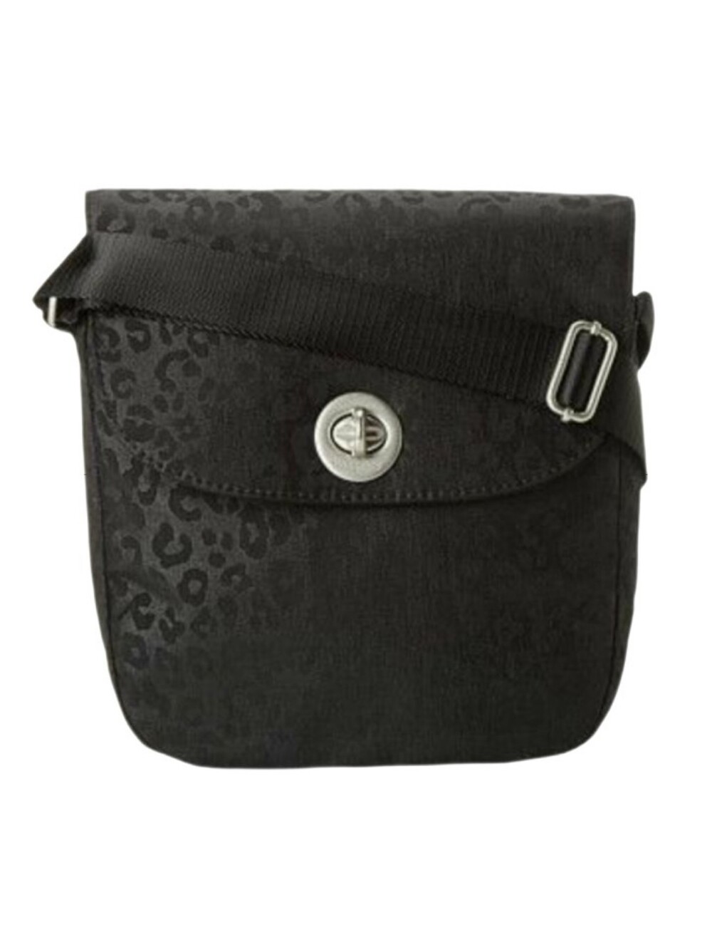 🖤 Baggallini Beijing Black Nylon Crossbody Messenger Travel Bag Cheetah Print
